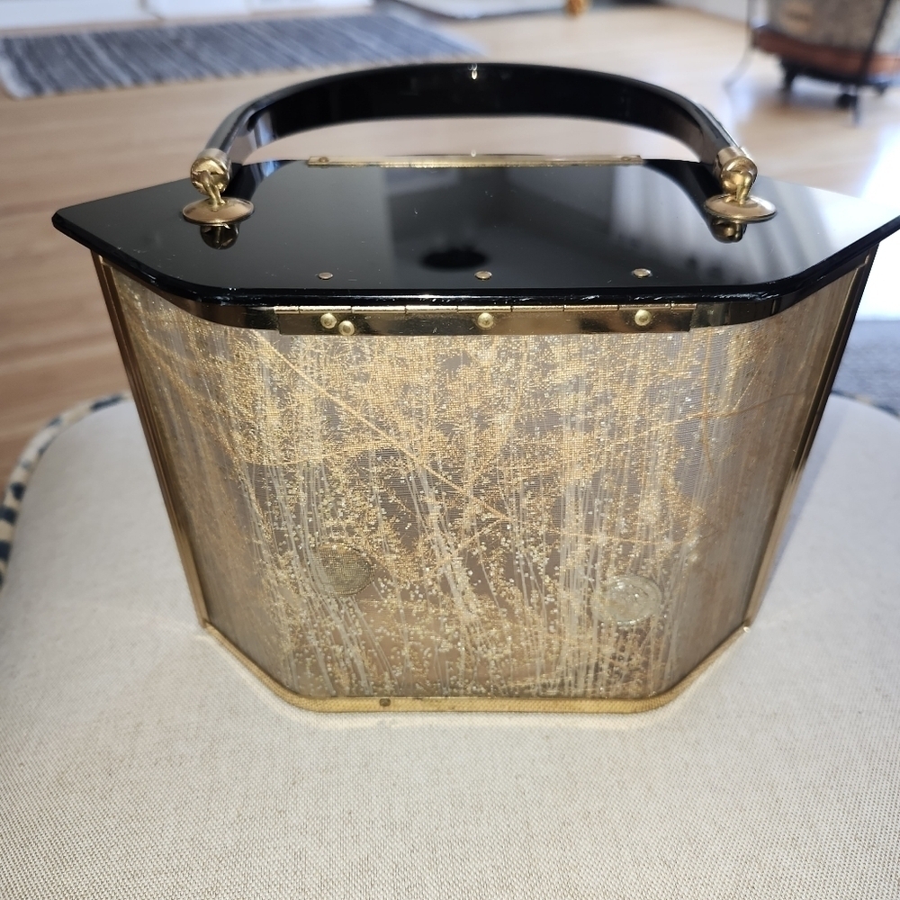 Vintage Majestic Lucite Elegant Black and Gold Women's Handbag - Picture 2 of 4